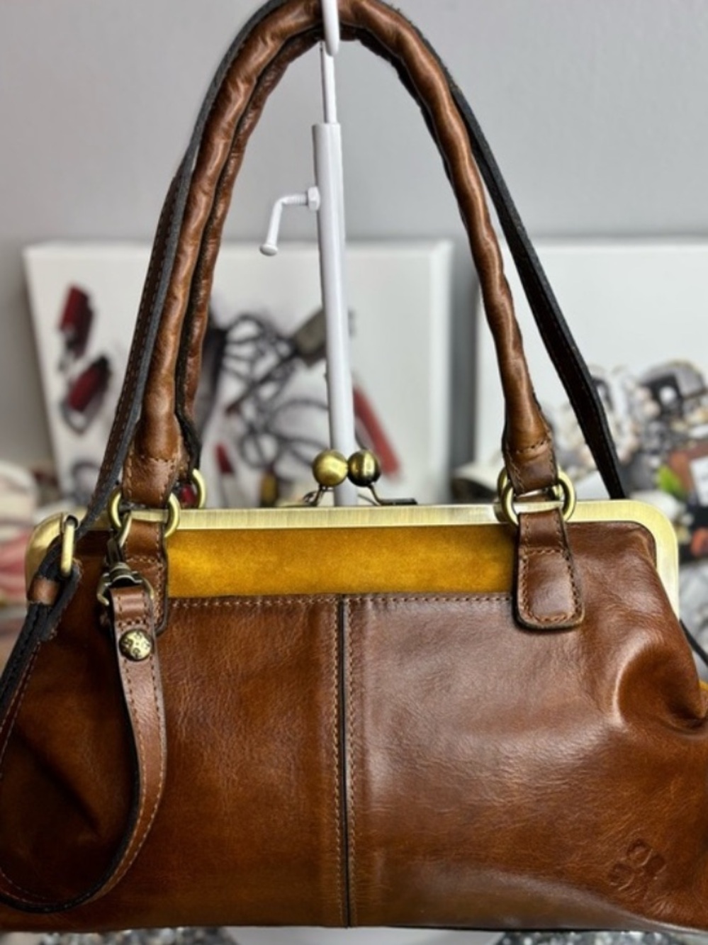 Patricia Nash Rora Frame Satchel Suede Tan kisslock - Picture 5 of 11